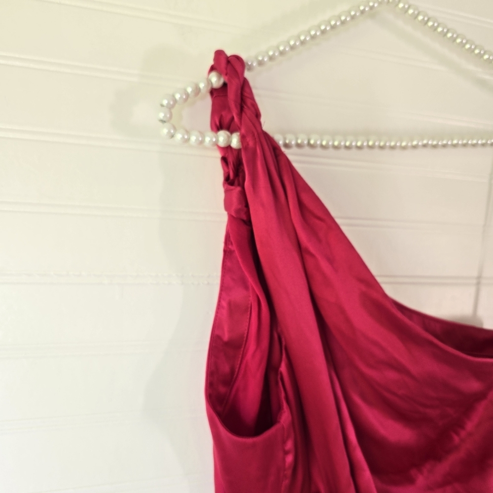 Anthropologie Braided One Shoulder 100% Silk Midi Dress in Raspberry NWT New - Picture 6 of 11